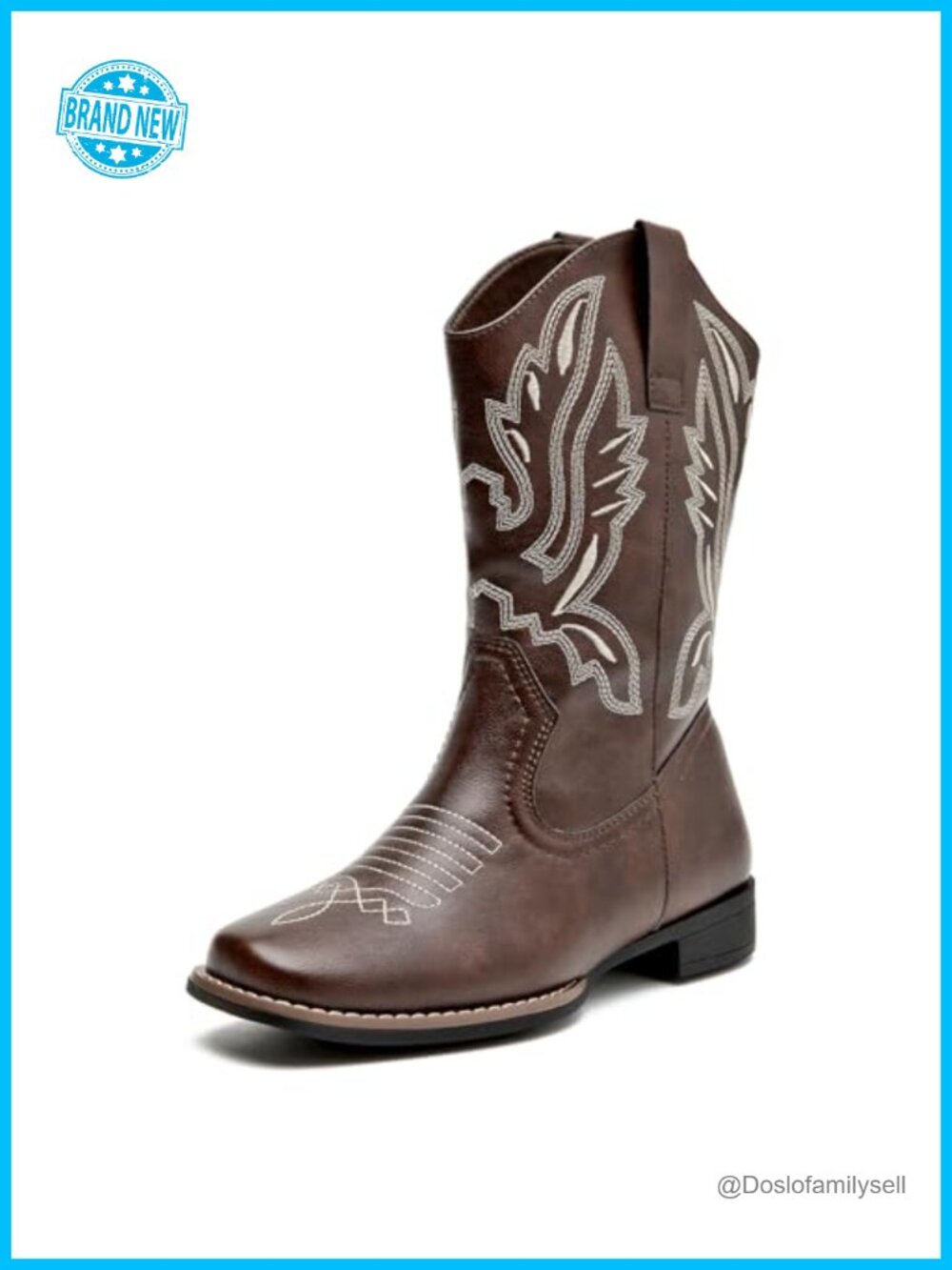 Western Mid Calf Cowgirl Boots Low Chunky Block Heel Country Concert Travel